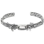 Prasiolite cuff bracelet, 'Amid the Dragonflies' - Balinese Sterling Silver and Prasiolite Dragonfly Bracelet