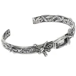 Prasiolite cuff bracelet, 'Amid the Dragonflies' - Balinese Sterling Silver and Prasiolite Dragonfly Bracelet