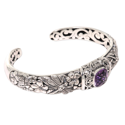 Amethyst cuff bracelet, 'Sacred Garden in Purple' - Amethyst and Sterling Silver Cuff Bracelet from Indonesia