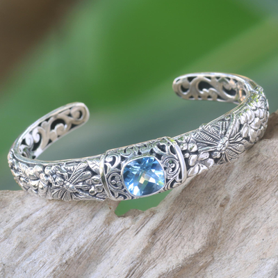 Blue topaz cuff bracelet, Sacred Garden in Blue