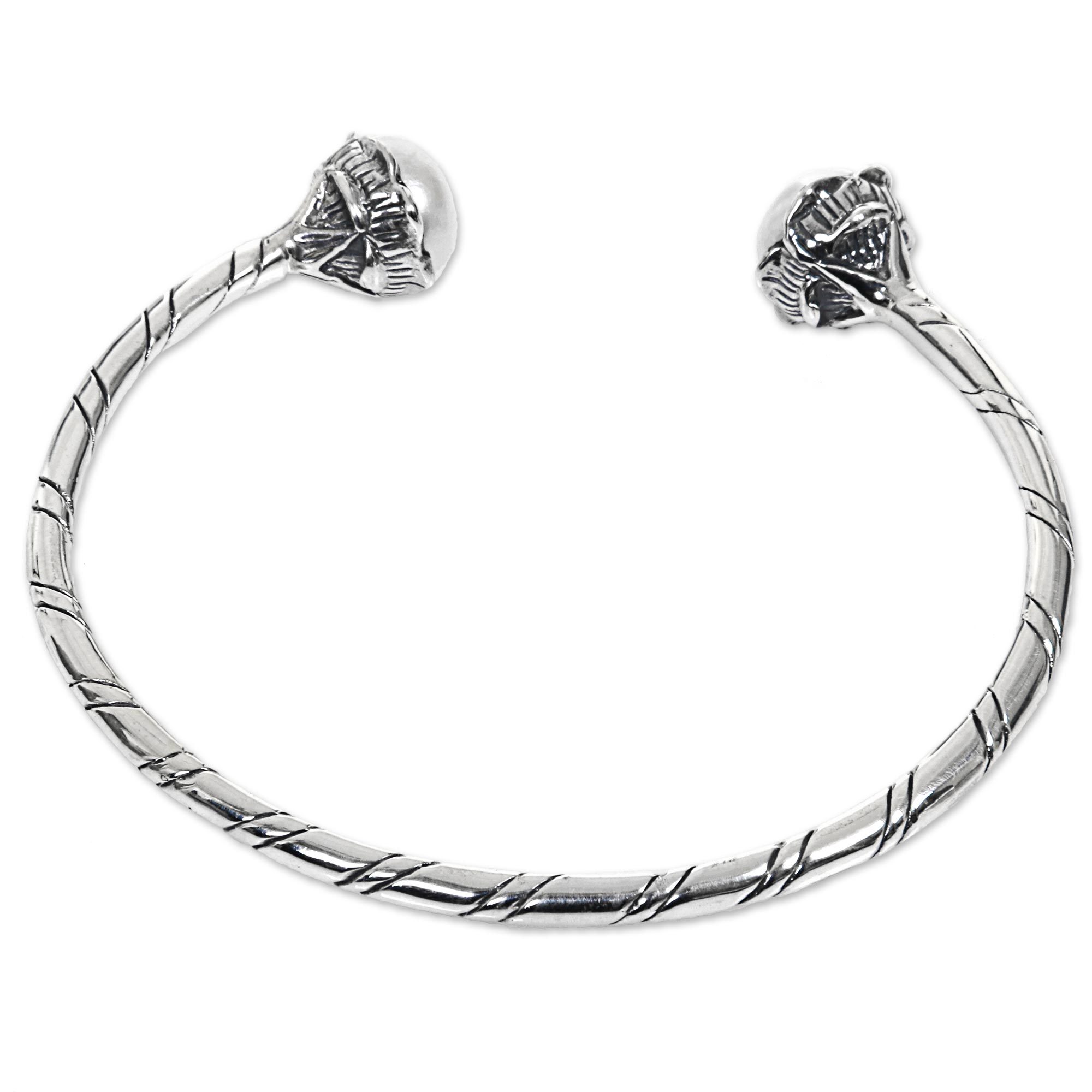 Handcrafted Silver Cuff Bracelet with White Cultured Pearls White