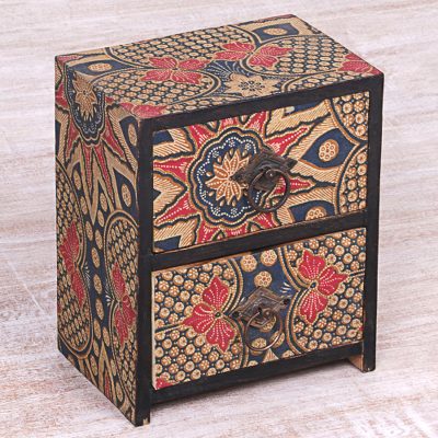 Batik Flowers Fabric Covered Wood Mini Chest With 2 Drawers