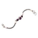 Amethyst pendant bracelet, 'Mystic Bamboo' - 925 Sterling Silver and Amethyst Engraved Bracelet from Bali