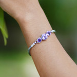 Amethyst pendant bracelet, 'Mystic Bamboo' - 925 Sterling Silver and Amethyst Engraved Bracelet from Bali
