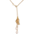 Cultured pearl and gold plated sterling silver Y-necklace, 'Moonlight Grapes' - Gold Plated Sterling Silver Link Necklace Pearl Indonesia (image 2a) thumbail