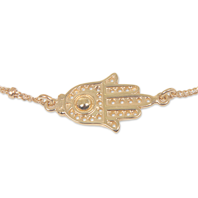 Gold plated sterling silver link bracelet, 'Gold Hamsa' - Gold Plated Sterling Silver Pendant Bracelet Hamsa Indonesia