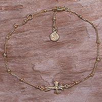 Pulsera colgante de plata de ley chapada en oro, 'Cruz de Oro' - Pulsera balinesa Vermeil de oro de 14k hecha a mano