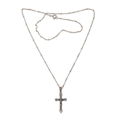 Sterling Silber Anhänger Halskette "von Christus begleitet" - Hochglanzpolierte Halskette aus Sterlingsilber mit Kruzifix-Anhänger