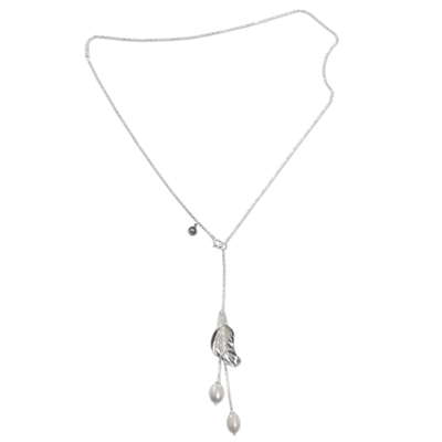 Cultured pearl Y necklace, 'Droplets' - Women's 925 Cultured Pearl Y Necklace from Indonesia