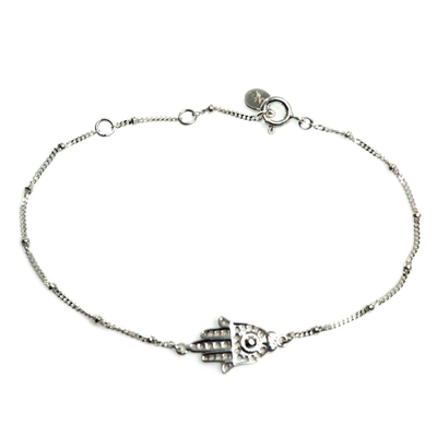 Sterling silver pendant bracelet, 'Silver Hand' - Handmade Sterling Silver Hamsa Hand Bracelet from Indonesia