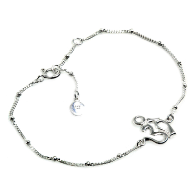 Sterling silver pendant bracelet, 'Centered Om' - Sterling Silver Cuban Link Chain Bracelet with Om Symbol