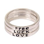 Sterling silver stacking rings, 'Free Luck Love' (set of 3) - Balinese Inspirational Silver Stacking Rings (Set of 3)