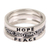 Sterling silver stacking rings, 'Hope for Peace' (set of 3) - 3 Sterling Silver Hope and Peace Stacking Rings Bali (image 2a) thumbail