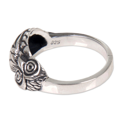 Sterling silver cocktail ring, 'Perky Night Owl' - Handcrafted Balinese Sterling Silver Owl Ring