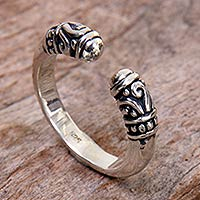 Sterling silver wrap ring, 'Twin Buds' - Hand Made Sterling Silver Wrap Ring from Indonesia