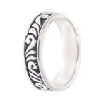 Sterling silver band ring, 'Timeless Elegance' - Indonesian 925 Sterling Silver Band Ring with Leaf Motifs