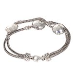 Sterling silver station bracelet, 'Brilliant Moons' - Hand Made Sterling Silver Naga Link Bracelet from Bali
