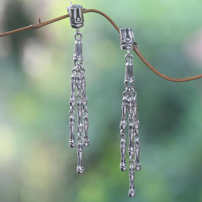 Wasserfall-Ohrringe aus Sterlingsilber - Ohrhänger aus Sterlingsilber mit Bambusmotiv
