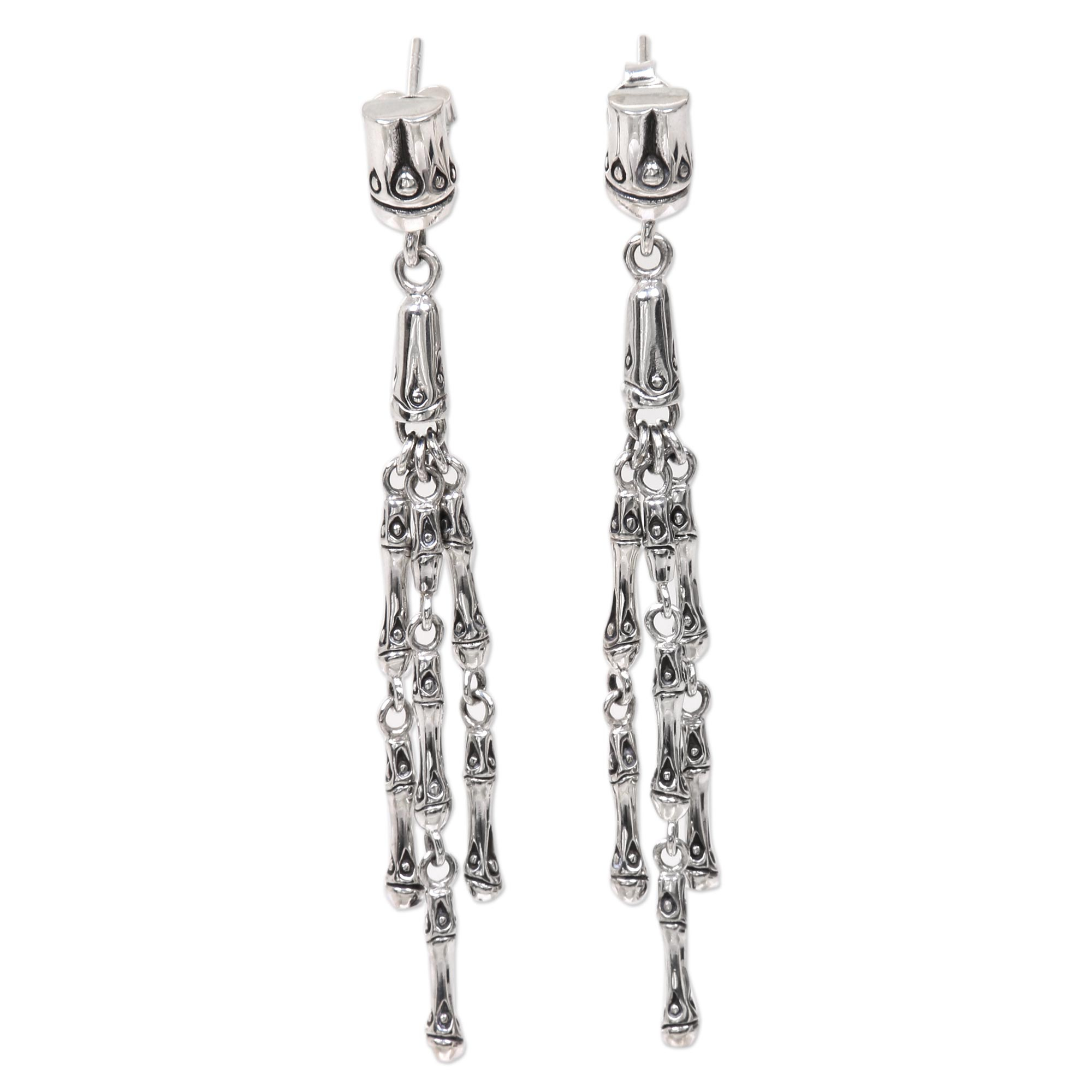 Sterling Silver Dangle Earrings with Bamboo Motif - Bamboo Shoots | NOVICA