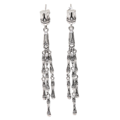 Sterling silver waterfall earrings, 'Bamboo Shoots' - Sterling Silver Dangle Earrings with Bamboo Motif