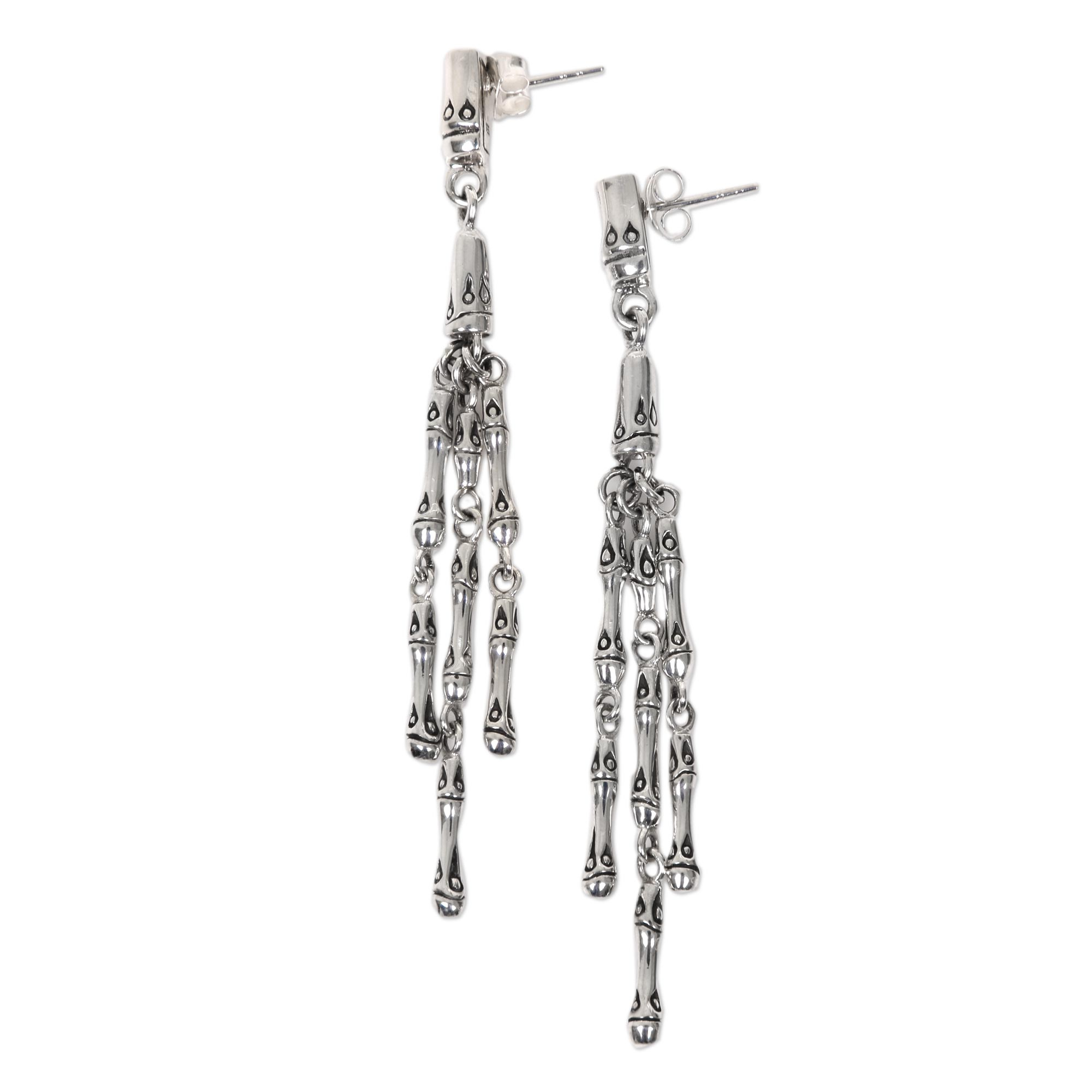 Sterling Silver Dangle Earrings with Bamboo Motif - Bamboo Shoots | NOVICA