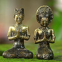 Bronze sculptures, 'Balinese Wedding Ceremony' (pair) - Set of 2 Balinese Bride and Groom Sculptures in Bronze