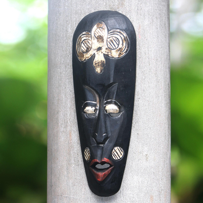 Holzmaske - Von Hand geschnitzte Rinjani-Stamm-Wandmaske aus Holz im Lombok-Stil