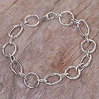 Sterling silver link bracelet, 'Bamboo Chain'