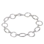 Sterling silver link bracelet, 'Bamboo Chain' - Handcrafted Sterling Silver Engraved Link Bracelet from Bali