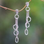 Sterling silver waterfall earrings, 'Bamboo Waterfall' - Balinese Sterling Silver Handmade Engraved Dangle Earrings