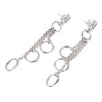 Sterling silver waterfall earrings, 'Bamboo Waterfall' - Balinese Sterling Silver Handmade Engraved Dangle Earrings