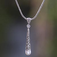 Collar colgante de perlas cultivadas, 'Colgante Borobudur' - Collar colgante de plata de ley con perlas cultivadas Indonesia