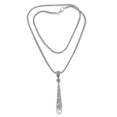 Cultured pearl pendant necklace, 'Borobudur Pendant' - Cultured Pearl Sterling Silver Pendant Necklace Indonesia