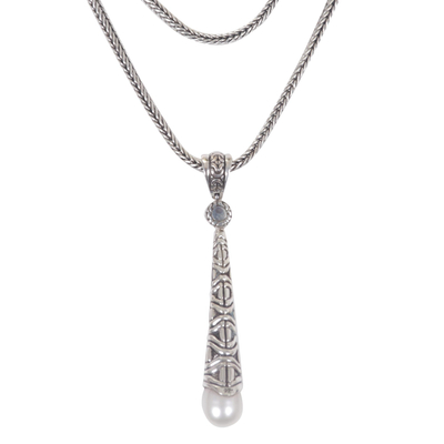 Cultured pearl pendant necklace, 'Borobudur Pendant' - Cultured Pearl Sterling Silver Pendant Necklace Indonesia