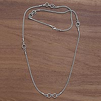 Sterling silver station necklace, 'Bamboo Link' - Sterling Silver Station Necklace Hand Crafted in Indonesia