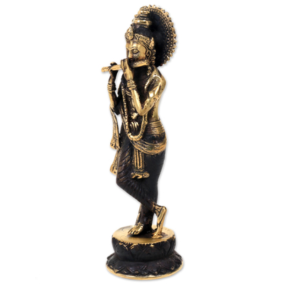 Hand Made Bronze Krishna Statuette with Antique Finish