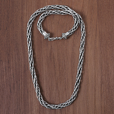 Men's sterling silver chain necklace, 'King Snake' - Hand Made Sterling Silver Men's Necklace from Indonesia