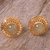 Gold plated rutile quartz button earrings, 'Golden Moon' - Gold Plated Sterling Silver Rutile Quartz Earrings Indonesia (image 2) thumbail