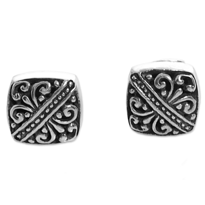 Sterling Silver Square Stud Earrings from Indonesia