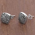 Sterling silver stud earrings, 'Bali Beauties' - Sterling Silver Square Stud Earrings from Indonesia