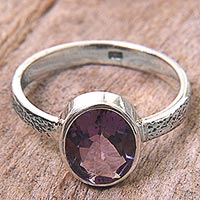 Hand Made Amethyst and Silver Solitaire Ring from Indonesia,'Simply in Purple'