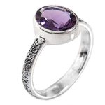 Amethyst solitaire ring, 'Simply in Purple' - Hand Made Amethyst and Silver Solitaire Ring from Indonesia