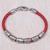 Sterling silver and braided leather wristband bracelet, 'Daisy Dreams in Red' - Sterling Silver and Leather Wristband Bracelet in Red (image 2) thumbail