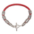 Sterling silver and braided leather wristband bracelet, 'Daisy Dreams in Red' - Sterling Silver and Leather Wristband Bracelet in Red (image 2d) thumbail