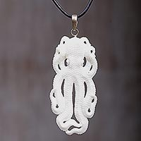 Bone pendant necklace, 'Great Octopus'