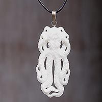 Bone pendant necklace, 'Great Octopus' - Handcarved Bone Octopus Pendant Necklace made in Indonesia