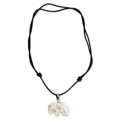 Bone pendant necklace, 'Stoic Elephant' - Hand Made Bone Pendant Necklace Elephant from Indonesia