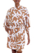 Short rayon robe, 'Balinese Spice' - Women's Brown and White Fern Floral Rayon Wrap Short Robe (image 2a) thumbail