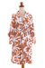 Short rayon robe, 'Balinese Spice' - Women's Brown and White Fern Floral Rayon Wrap Short Robe (image 2d) thumbail