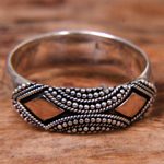 Gold accented sterling silver band ring, 'Golden Stare' - Sterling Silver Ring with Gold Plated Accents